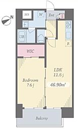 プライムコート立川 1LDKの間取図画像