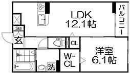 クオーレIII 2階1LDKの間取り