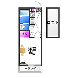 レオパレスすばる 2階1Kの間取り