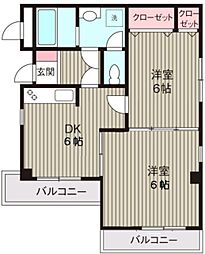 フォーシーズンFY 3階2DKの間取り