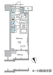 ParkAxis浅草・田原町 1Kの間取図画像