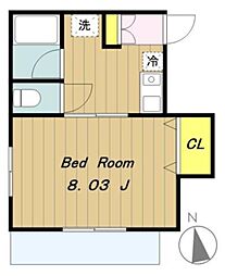 ハタノコーポみなみ野1 1Kの間取図画像