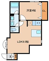 オプサス西新井 2階1LDKの間取り