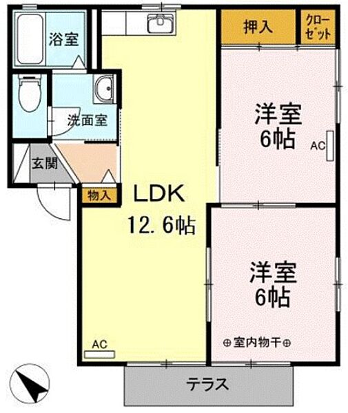 静岡県御殿場市二枚橋(賃貸アパート2LDK・1階・54.57㎡)の写真 その2