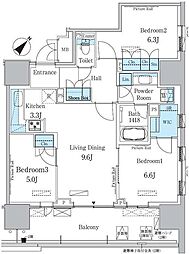 晴海フラッグ ポートヴィレッジ B棟 4階3LDKの間取り