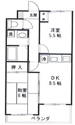 エアフォルク細山 3階2DKの間取り