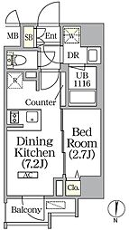 ボアビスタ上野御徒町 5階1DKの間取り
