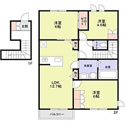 府中市栄町2丁目アパート 3LDKの間取図画像