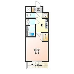 ベラジスタ塚本 1Kの間取図画像