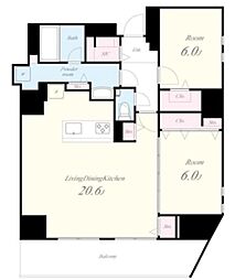 テアトル神南 15階2LDKの間取り