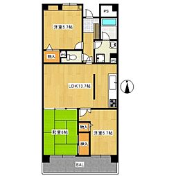 オークレイコート高松1 3LDKの間取図画像