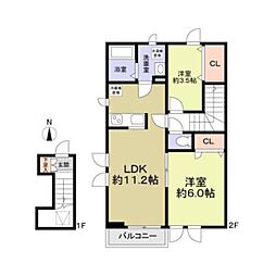 フォレストメゾン花水木 2LDKの間取図画像