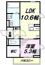 JR八高線 北八王子駅 徒歩8分の賃貸アパート 2階1LDKの間取り