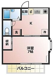 バードハイツ 1Kの間取図画像