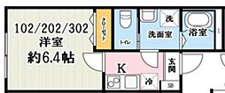 川越市稲荷町アパート 1Kの間取図画像