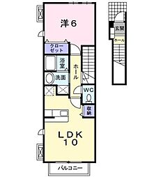 バージェ・リーオ 1LDKの間取図画像