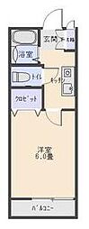 ランドペアハイムＡ棟 2階1Kの間取り