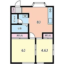 ミキハイツ 2DKの間取図画像
