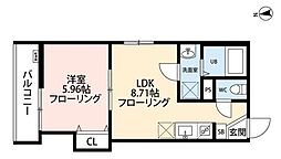 立川セイワレジデンスII 2階1LDKの間取り