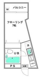 カオパレス7 2階1Kの間取り