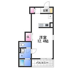 JR阪和線 富木駅 徒歩5分の賃貸アパート 2階ワンルームの間取り