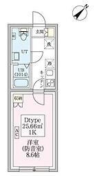 スカイラシクラス平和台 2階1Kの間取り