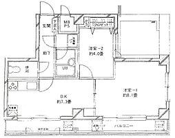 パペーテ千住新橋 2DKの間取図画像
