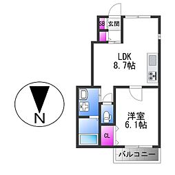 Osaka Metro中央線 高井田駅 徒歩10分の賃貸アパート 1階1LDKの間取り