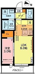 ガーデンヒルズ宮原 1LDKの間取図画像