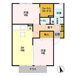 グランドゥールA館 2DKの間取図画像