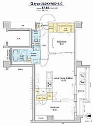 プラウドフラット品川大井町 5階2LDKの間取り