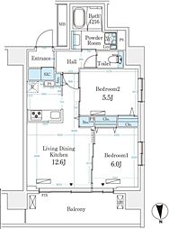 ハビテ本厚木 2LDKの間取図画像