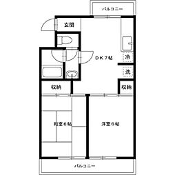 ヒルトップマンション石原 1階2DKの間取り