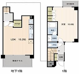 都営大江戸線 新江古田駅 徒歩3分の賃貸マンション 地下1階1LDKの間取り