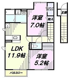 Y’sフラットA 2階2LDKの間取り
