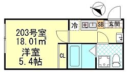 CK四ツ木 2階1Kの間取り