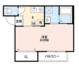 CRASTINE五香西 3階1Kの間取り