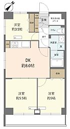 用賀マンション 4階3DKの間取り