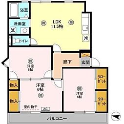 ビューラーおゆみ野 2階3LDKの間取り