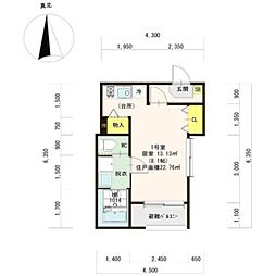 近鉄大阪線 今里駅 徒歩3分の賃貸アパート 2階ワンルームの間取り
