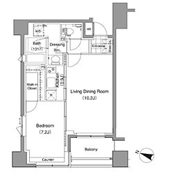 パークハビオ赤坂氷川町 1LDKの間取図画像