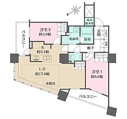 ザ・パークハウス西新宿タワー60 2LDKの間取図画像