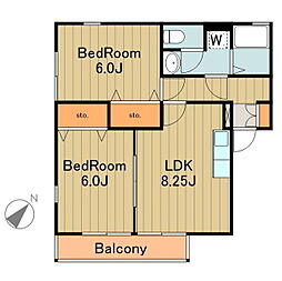ウィルモア岡本 1階2LDKの間取り
