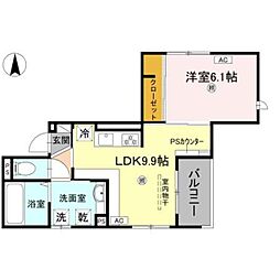 D-Luce寄合町 2階1LDKの間取り