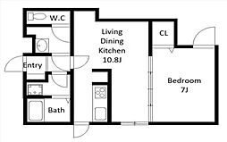 blue palette用賀 1階1LDKの間取り