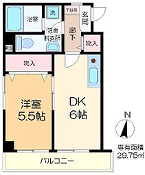 フレール岩間 1DKの間取図画像