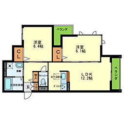 フェリシード甲東園 2LDKの間取図画像