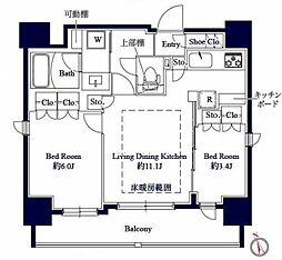 グランパセオ八丁堀2 6階2LDKの間取り