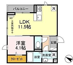 福生Halelea 3階1LDKの間取り