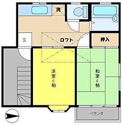 ツエーダハウス 2階2DKの間取り